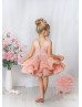 Pink Satin Tulle V Back Short Flower Girl Dress